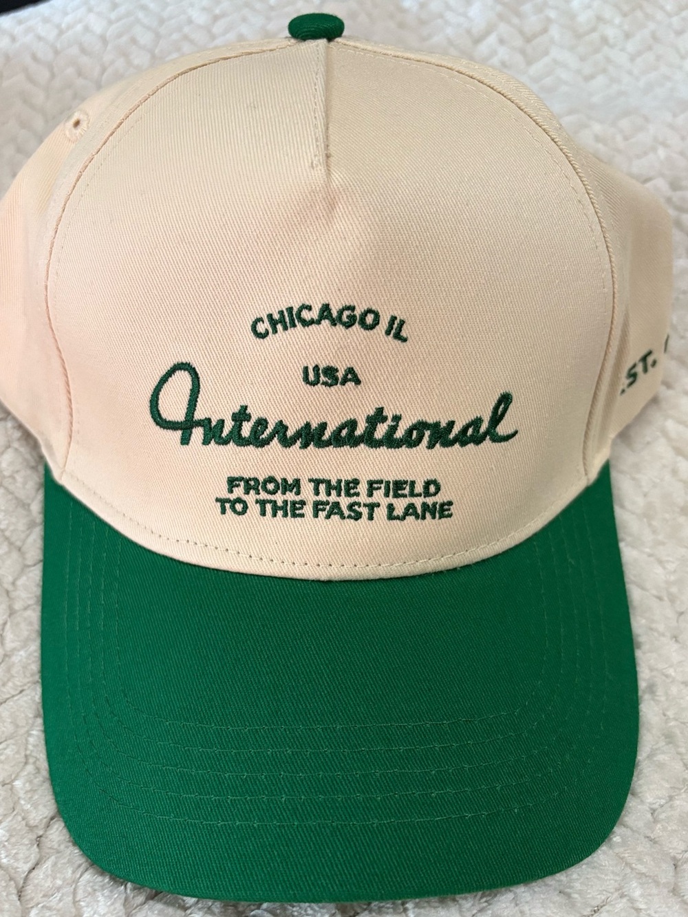 International Embroidered Two-Tone Baseball Cap - Cream & Green